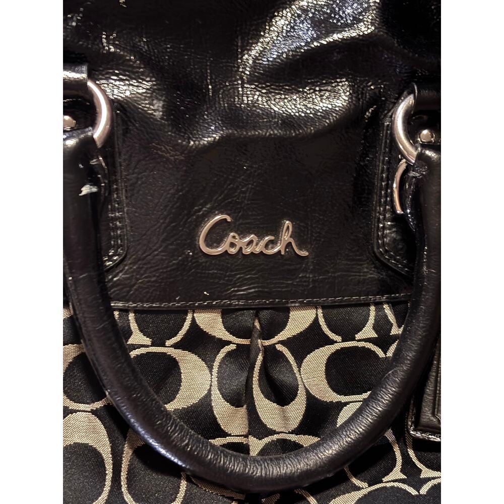 Coach Signature Satchel Carryall Tote Black Gray Patent Leather F15440 - Picture 14 of 16